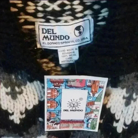 Del Mundo Handmade 100% Ecuador Wool Loose Knit Cardigan Size XL Nordic - Picture 5 of 8